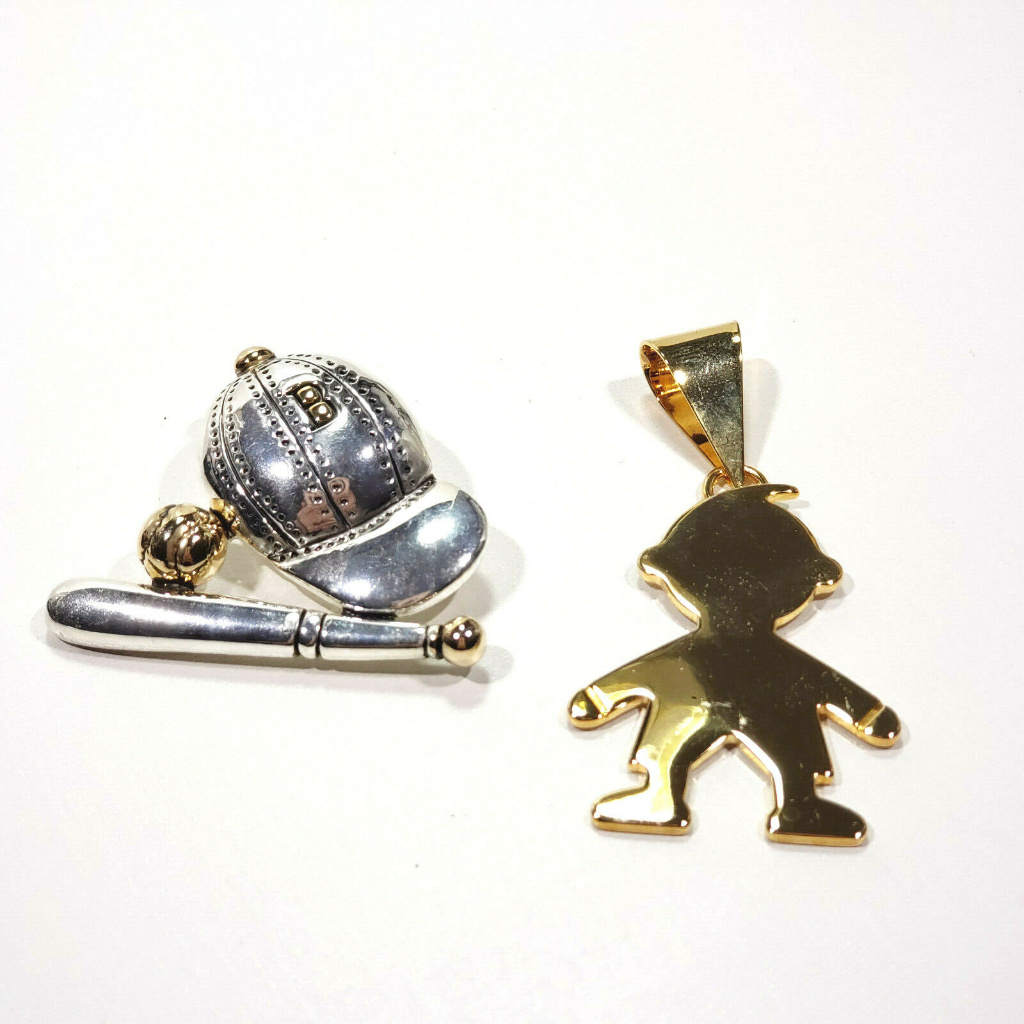 Silver Baseball Brooch Pendant Gold Boy